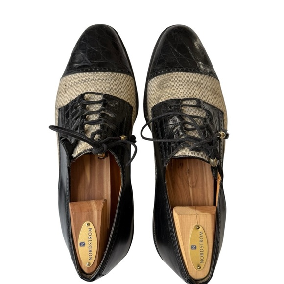 Mezlan Woven Lace Up Cap Toe Oxford Dress Shoes Men’s Size 10.5 Black and Beige - Picture 4 of 16